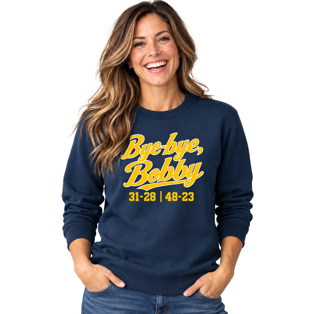 Bye Bobby 10 oz Heavyweight Sweatshirt & FREE Koozie! (Navy)
