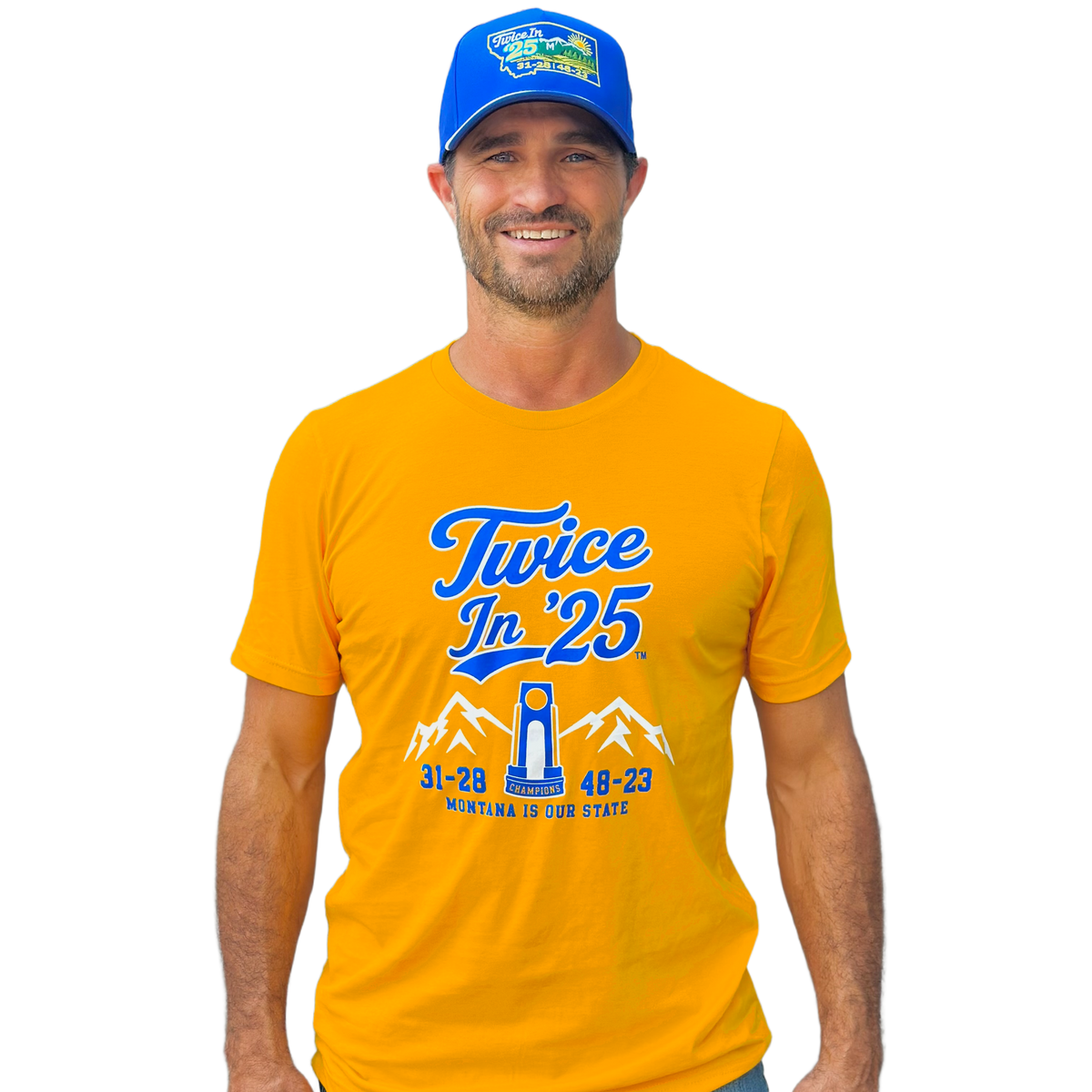 Twice In '25 Trophy T-Shirt & FREE Koozie! (Gold)