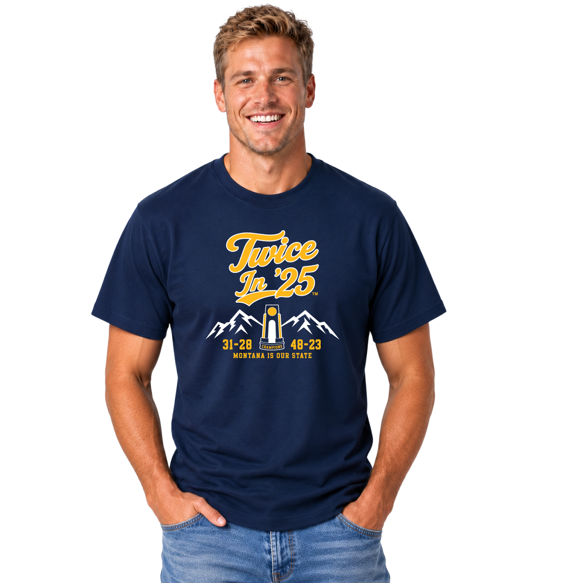 Twice In '25 T-Shirt & FREE Koozie! (Navy)