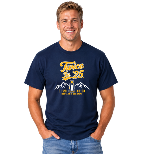 Twice In '25 T-Shirt & FREE Koozie! (Navy)