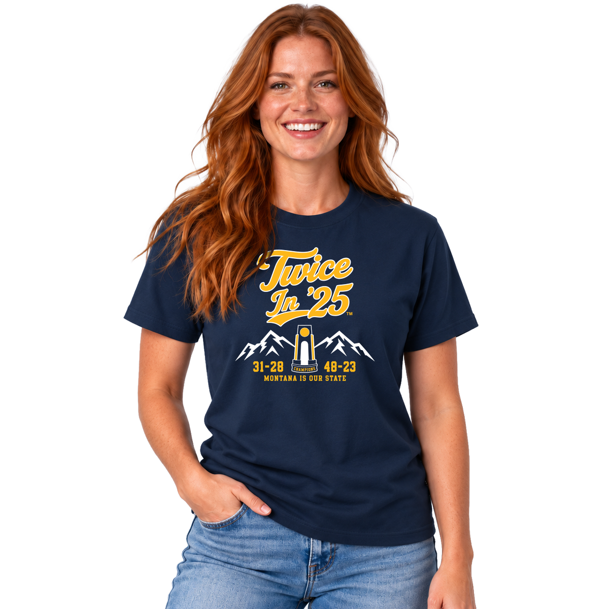 Twice In '25 T-Shirt & FREE Koozie! (Navy)